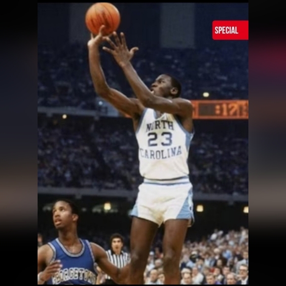 MICHAEL JORDAN 1982 UNC WINNING SHOT AGAINST GEORGETOWN 8.5x11 GLOSSY POSTER! - Picture 2 of 5